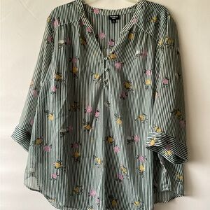 Torrid Harper 3/4” inch sleeve glittery sheer pullover blouse.